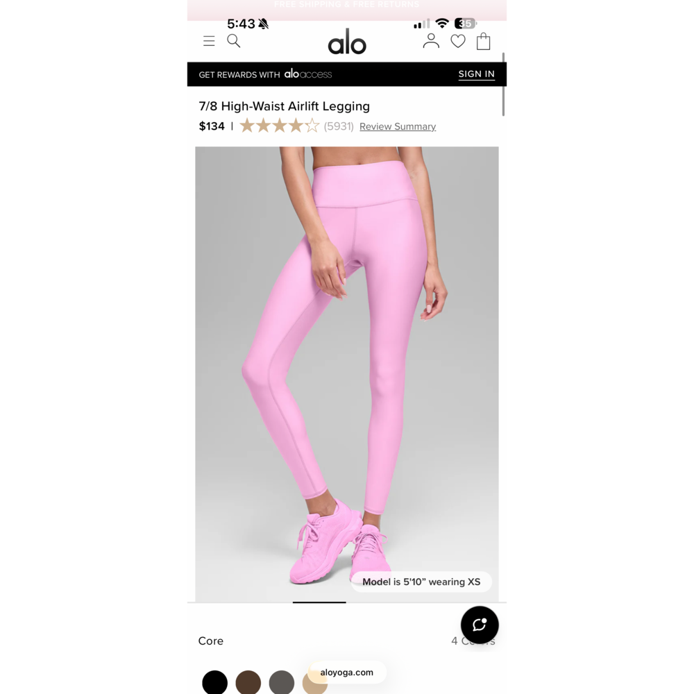 Alo Yoga High-Waist Airlift Legging 7/8 Candy Heart Pink